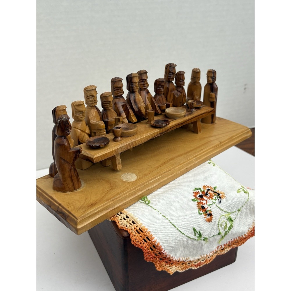 Hand Carved Olive Wood 'The Last Supper' Bethlehem Holy Land Jesus Figure 10.75"